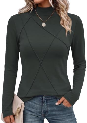 A neat mock neck and rich dark grey stretch knit make this long sleeve top an easy base under work blazers or weekend jackets.