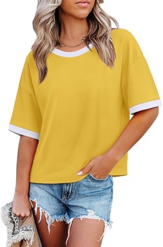 Cut wide through the chest in cheerful lemon yellow, this relaxed tee features contrast trim at the crewneck and hemline.