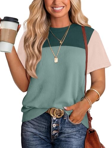 Earth-toned stripes in beige green define this soft crewneck tee, cut loose through the body for warm-weather ease.