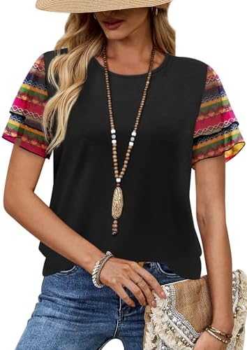 Double-layer chiffon ruffle sleeves and our rich Vintage Boho print give this soft summer tee an easy, dressed-up feel.