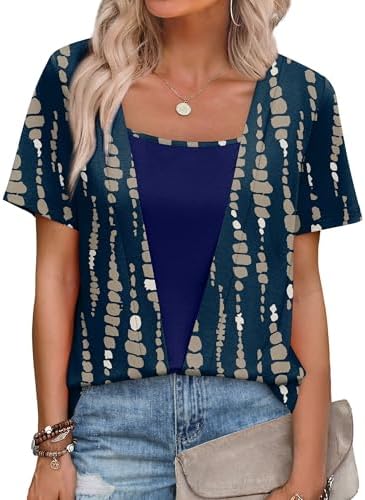 A crisp navy print anchors this layered-look square neck top, cutting morning routine down to a single lightweight piece.