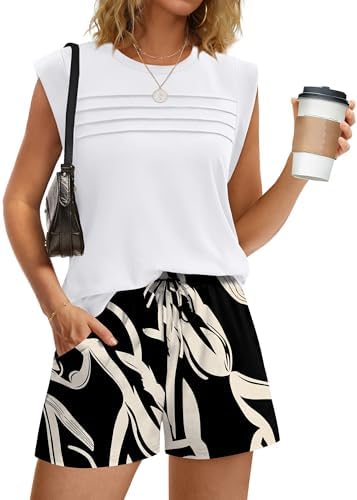Crisp black and beige stripes turn this breathable sleeveless tank and drawstring shorts duo into an easy warm-weather uniform.
