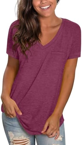 Deep purple red tones give this easy V-neck short sleeve tee a richer mood than plain basics.