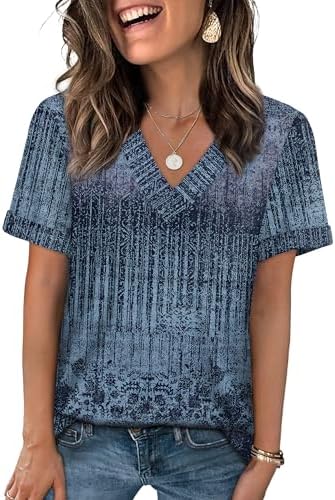 Crisp rolled cuffs and a deep navy boho pattern give this soft knit tee a pulled-together feel for warm afternoons.