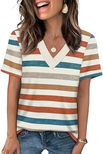 Crisp horizontal stripes set off this relaxed V-neck tee, sewn with rolled cuff sleeves in our softest tri-blend knit.