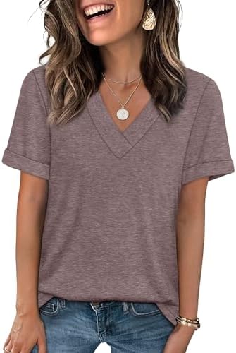 A rich brown knit tee cut with a neat V-neckline and stitched cuffed sleeves for easy summer days.
