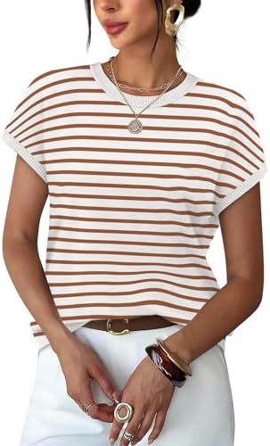 Fine horizontal lines across the chest give this soft lightweight sweater top a tidy look for workdays or weekend errands.