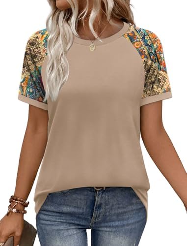 Warm earth tones define this color block tee, cut with sporty raglan short sleeves in an easy, relaxed everyday shape.