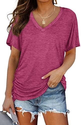 A vivid fuchsia shade pairs with dolman short sleeves and side shirring in our breezy, lightweight knit tee.