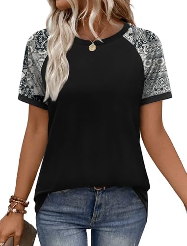 A crisp graphic print over a black ground gives this raglan-sleeve tee an easy, modern finish for warm afternoons.