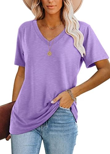 A soft lavender hue gives this breezy v-neck tee a calm, clean presence against light denim and crisp white shorts.