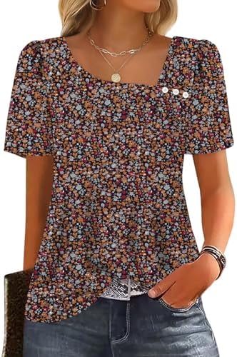 A crisp square neckline and gentle puff sleeves give this Floral 2 print top an easy, polished summer look.