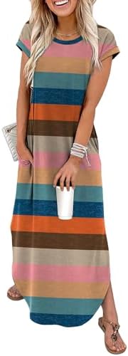 Multi-colored bands and botanical blooms brighten this soft knit midi dress, cut with handy side pockets for warm trips.