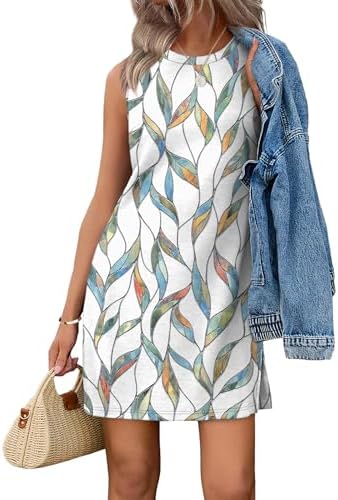 Botanical green foliage dances across this breezy sleeveless dress, finished with subtle side slits for easy movement on warm days.