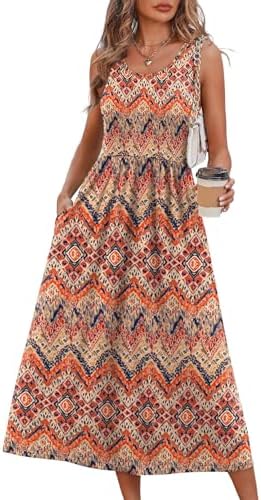 Swirling earth tones and botanical details give this sleeveless midi dress a warm, laid-back mood for warm sunny days.