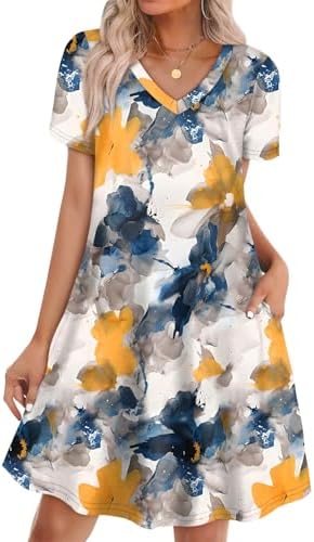 A soft floral mini dress with short sleeves and deep side pockets, cut in an airy A-line shape for sunny travel days.
