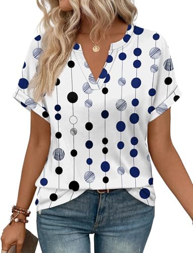 Crisp polka dots bring graphic energy to this relaxed v-neck tee, cut long enough to tuck, knot, or drape loose over denim.