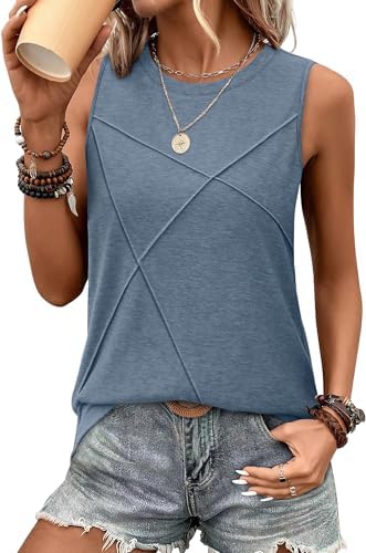 A deep navy tank cut with vertical front line texture and extra length through the hem for breezy warm-weather wear.