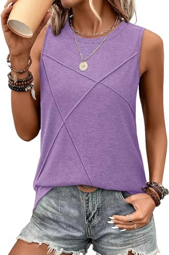 Textured front lines and a vivid purple shade turn this breezy sleeveless crewneck into a bright summer go-to.