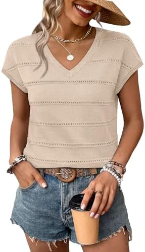 A soft apricot knit with breathable openwork stitching and neat cap sleeves for warm workdays and sunny weekends.