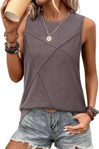 Textured front seams and a muted grey purple tone give this relaxed, longer-cut crew neck tank an easy summer feel.