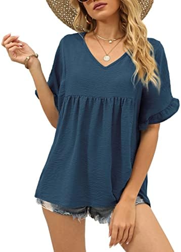 Deep dark blue fabric gives this flowy peplum top a crisp look that pairs easily with white denim or summer shorts.