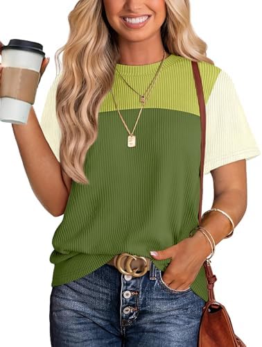 Striped bands of fresh green make this loose crewneck tee a crisp partner for white denim or linen trousers.