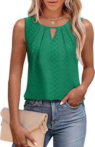 A keyhole neckline and front pleats shape this sleeveless tank in rich dark green, cut long enough to pair over leggings.