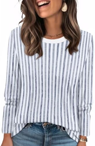 Horizontal blue stripes give this long sleeve tunic top a crisp, classic look with a relaxed everyday feel.