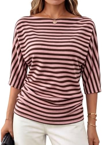 Soft pink horizontal stripes give this lightweight boat-neck knit a breezy finish that pairs easily with white denim.