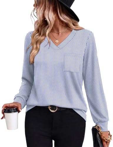 Crisp blue and white stripes give this long sleeve top an easy nautical feel that pairs naturally with denim or tailored trousers.