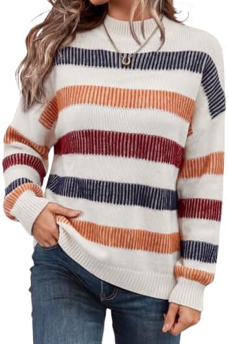 Horizontal bands of vibrant color run across this fuzzy knit pullover, finished with a soft mock neck for crisp weather.