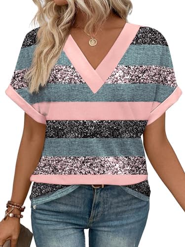 Soft pink and blue stripes bring a relaxed seaside mood to this rolled-sleeve tee cut with extra room through the torso.