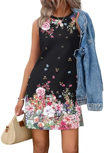 Vibrant botanicals pop against a dark ground on this easy T-shirt dress cut with side slits for walking room.