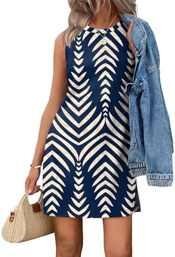Horizontal blue apricot stripes run across this soft jersey dress, finished with a classic crew neck and breezy side slits.