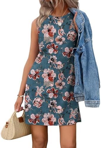 A muted blue gray floral print covers this knee-length A-line dress, cut from breathable jersey knit with subtle side slits.