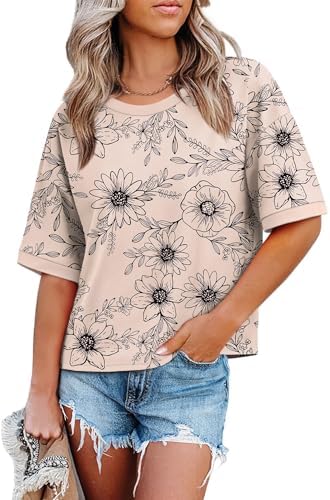 An earthy printed khaki base meets contrast binding on an airy drop-shoulder tee with a relaxed summer cut.