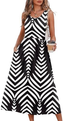 A crisp black and white print covers this sleeveless midi sundress, cut with an empire waist and a breezy A-line skirt.