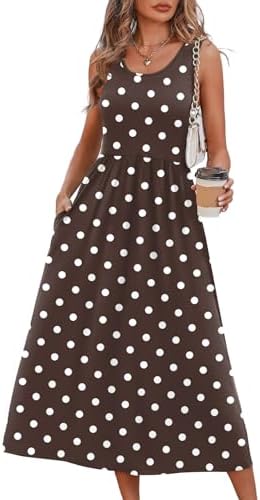 Warm brown dotted with cream spots brings vintage character to an easy tank midi cut with plenty of skirt swing.
