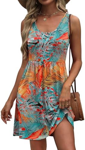 A sunny orange tropical print covers this breezy tank dress, cut with a high waist and two deep side pockets for resort days.
