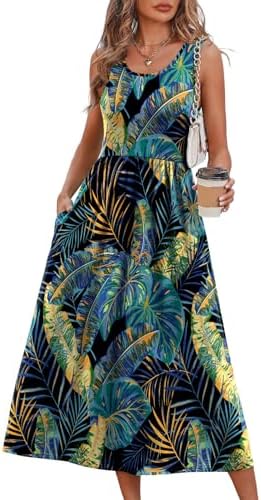 A cool blue print covers this sleeveless midi sundress, cut with an empire waist and a breezy swing through the skirt.