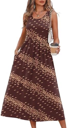 Warm earth tones and a soft scoop neck define this sleeveless midi sundress cut in our breezy vintage brown print.