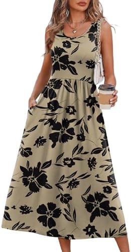 Muted botanicals over a warm neutral base give this sleeveless midi dress a relaxed, sun-washed character for warm afternoons.