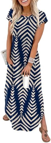 Crisp navy stripes meet soft floral accents across a breathable rayon knit maxi dress with neat cap sleeves.