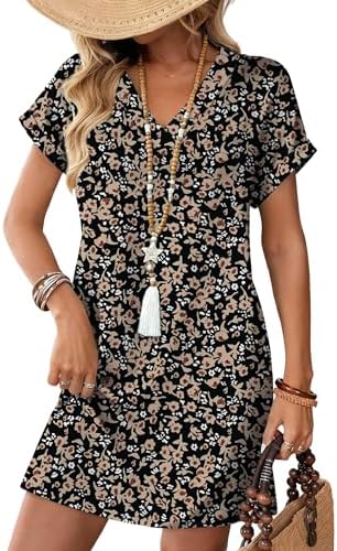 Bright botanicals bloom across an ink-black ground on this relaxed t-shirt dress finished with cuffed sleeves and side pockets.