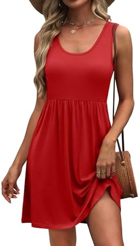 Cut in a bold solid red, this sleeveless mini sundress features a relaxed A-line flare and practical side seam pockets.