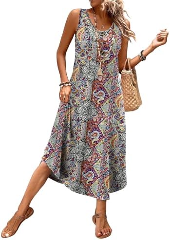 Swirling paisley motifs in rich earth tones turn this breezy sleeveless midi into an easy warm-weather favorite.