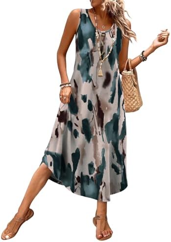 Muted blues and greens swirl across this airy midi dress, finished with side pockets for sunny days by the water.