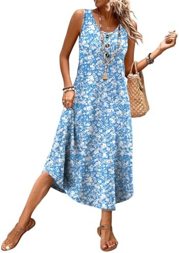 A breezy sleeveless midi dress in our summer blue floral print, cut with a relaxed drape and practical side pockets.