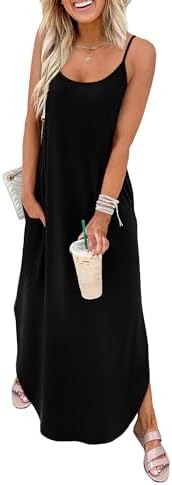 Deep solid black pairs with woven summer bags and gold jewelry, cut in a soft jersey blend with side pockets and a curved hem.